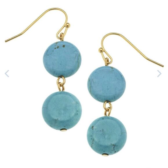 Double Gold and Turquoise Dangle Earrings - Picture 1 of 2